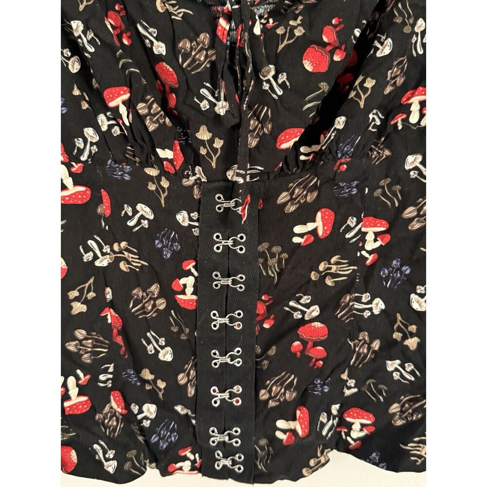 Thorn and Fable Mushroom Print Corset Blouse Top Cottagecore Fairy Milkmaid Sz L - Picture 2 of 5